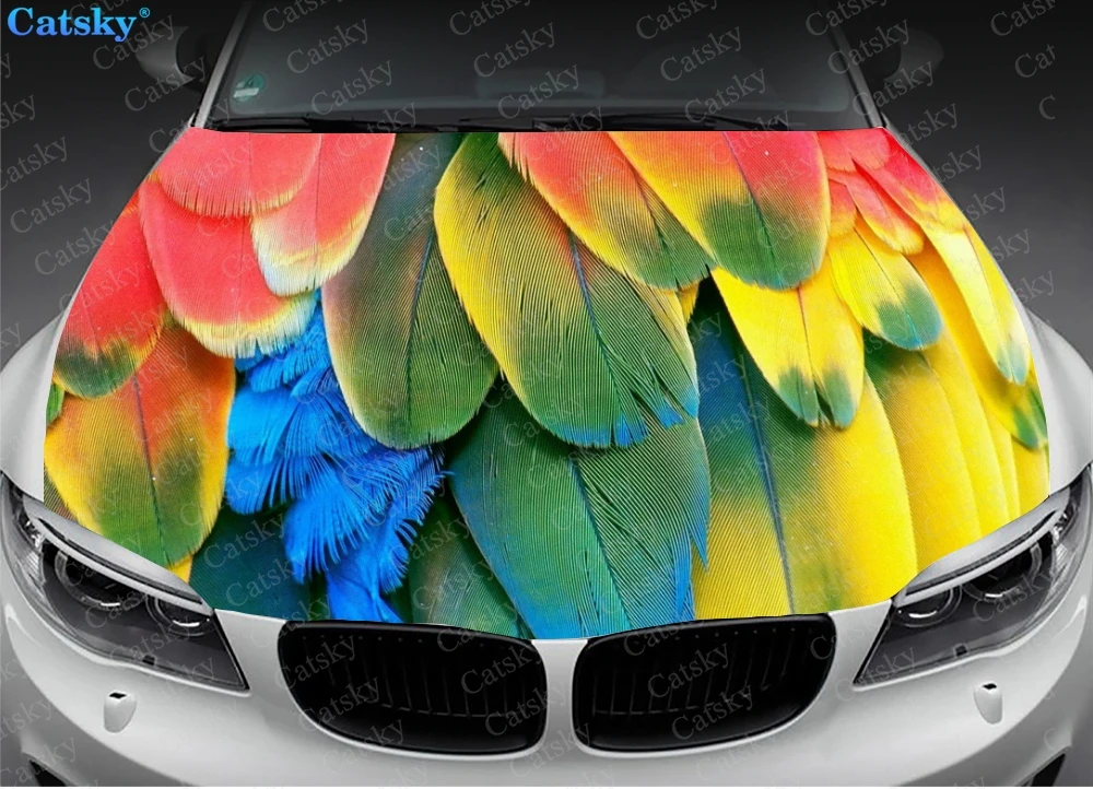 Beauty Parrot Feather Custom Car Hood Protect Vinly Wrap Sticker Decal Auto Accessories Decor Engine Cover for Off-road Pickup