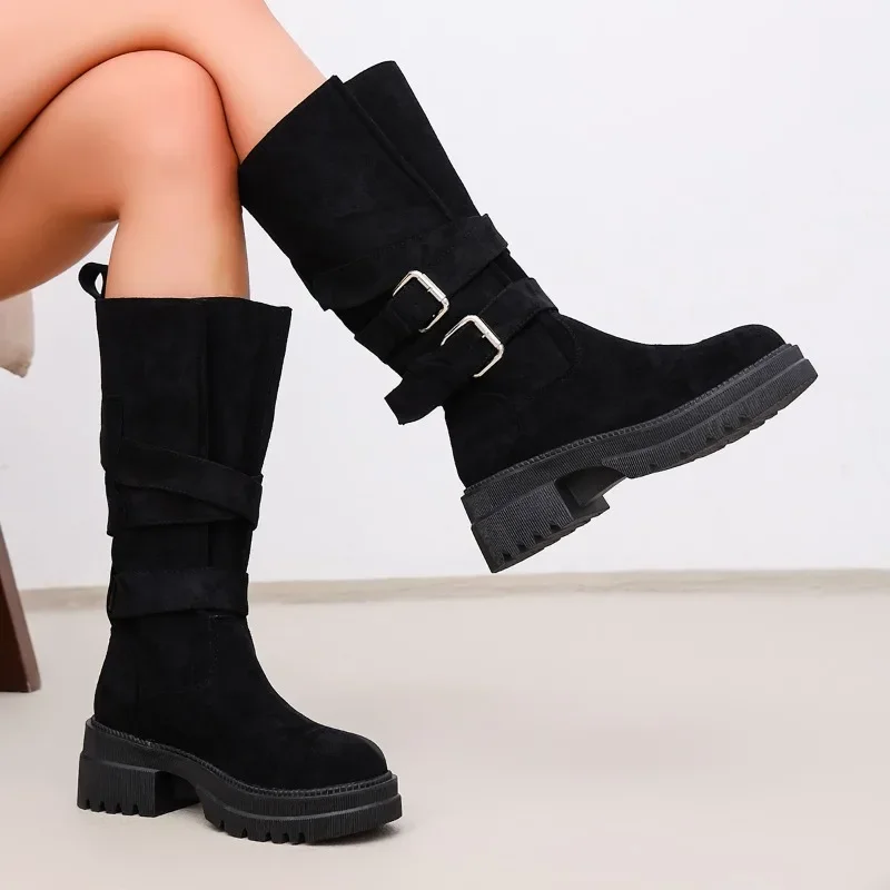 High-top Mid-calf Boots for Women, 2026 New Style, Chunky Heel, Knight Boots