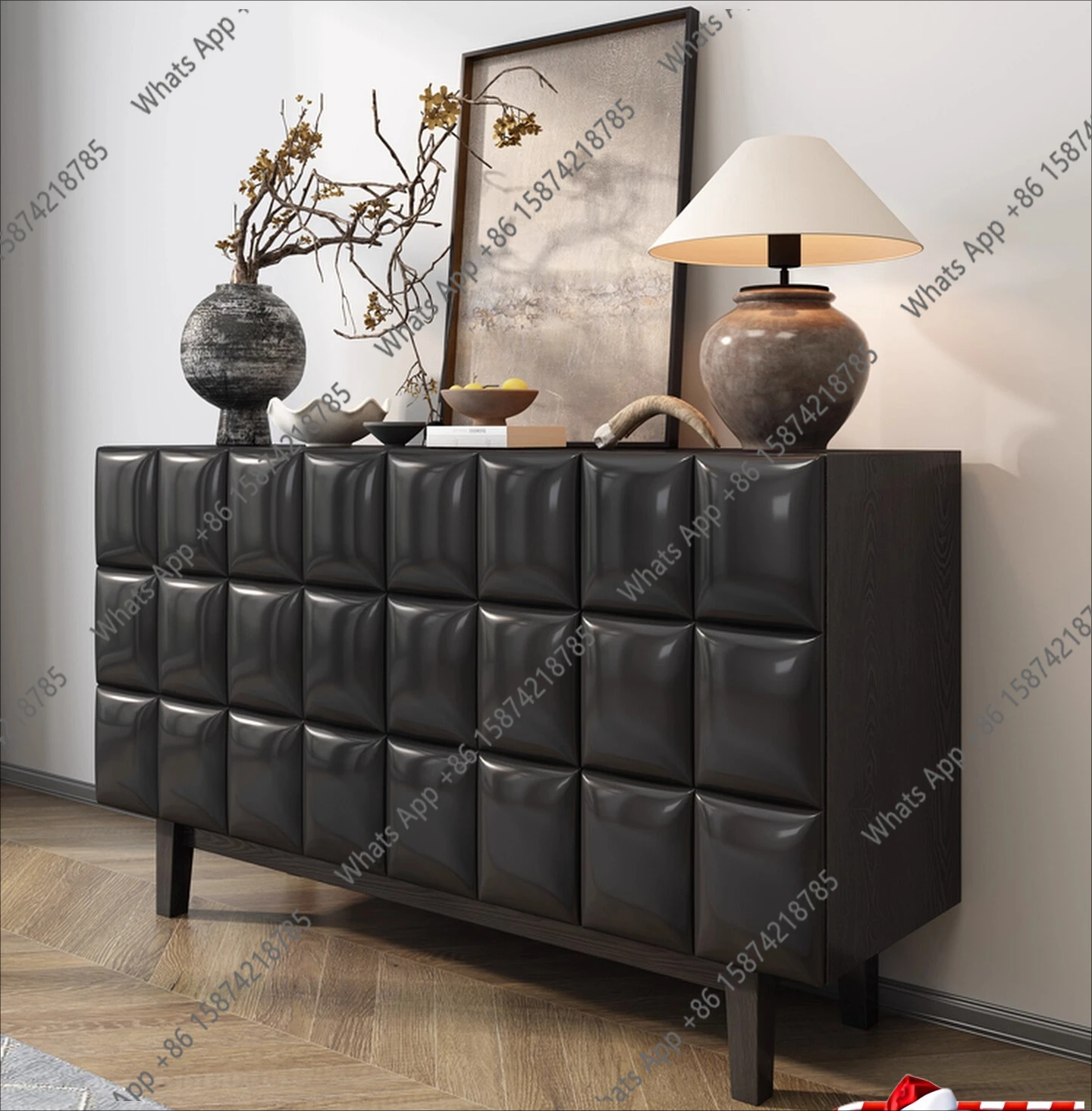 

Средневековый обеденный боковой шкаф из цельного дерева, интегрированный у стены, светильник, роскошный черный французский ретро шкафчик для гостиной, вход