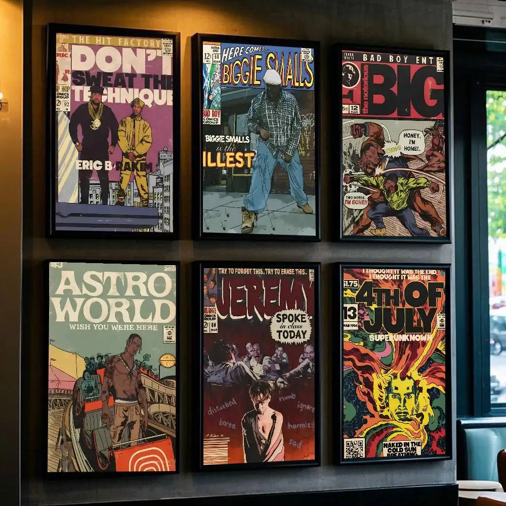 1 قطعة Weeknd الهزلي Nwa ترافيس سكوت المشارك لزجة جدار الفن الطباعة مقاوم للماء غرفة المعيشة المنزلي غرفة نوم بار ديكور جمالي