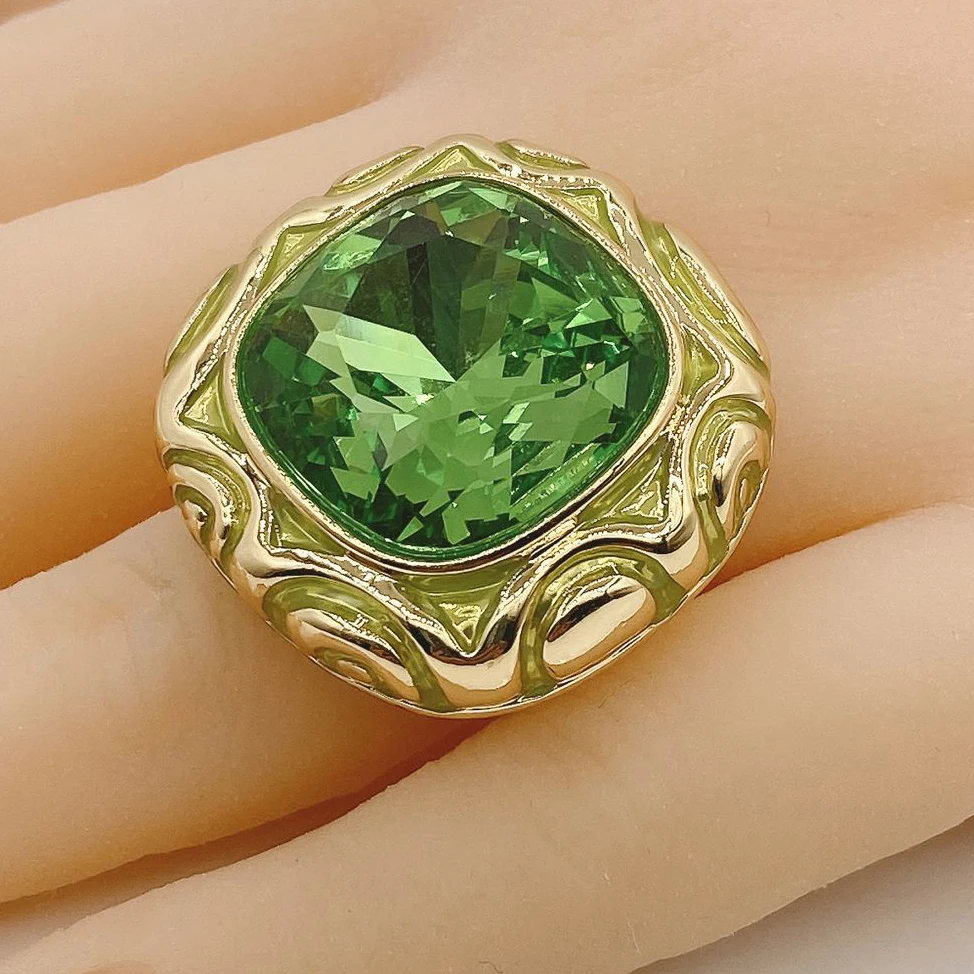 Retro Vintage Ellipse Gray Crystal Ring for Women Turkish Brand Design Antique Gold Color Ethnic Wedding Jewelry Gift New In