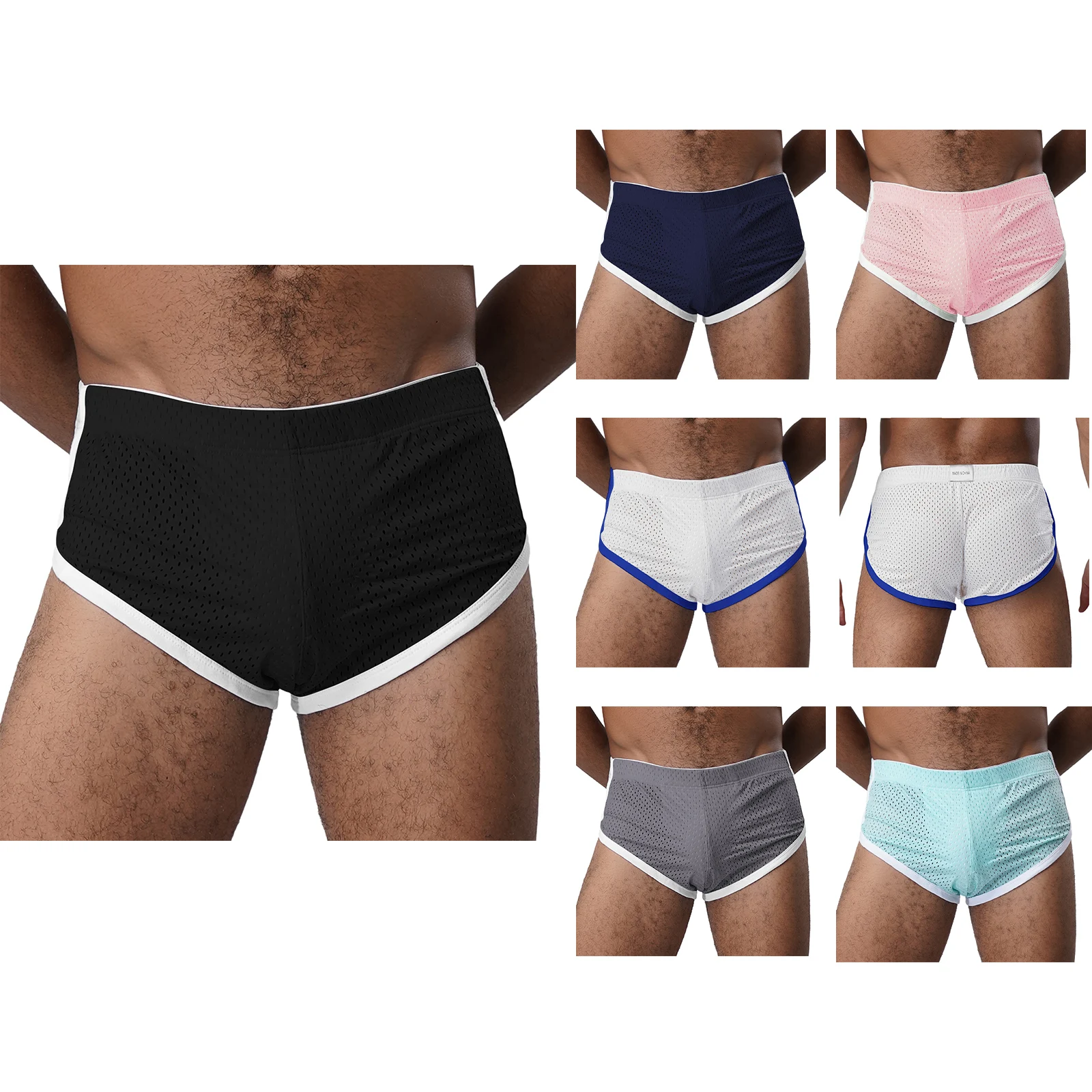 Mens Hollow Out Boxer Shorts Sports Underwear Beachwear Stretchy Quick-Drying Contract Trim Athletic Shorts for Gym Yoga Cycling