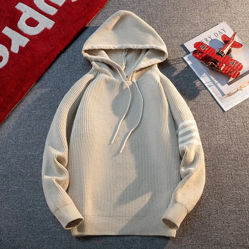 

Новый зимний модный тренд, американский винтажный утолщенный теплый свитер с капюшоном, мужской свободный спортивный свитер большого размера, высококачественная трикотажная рубашка