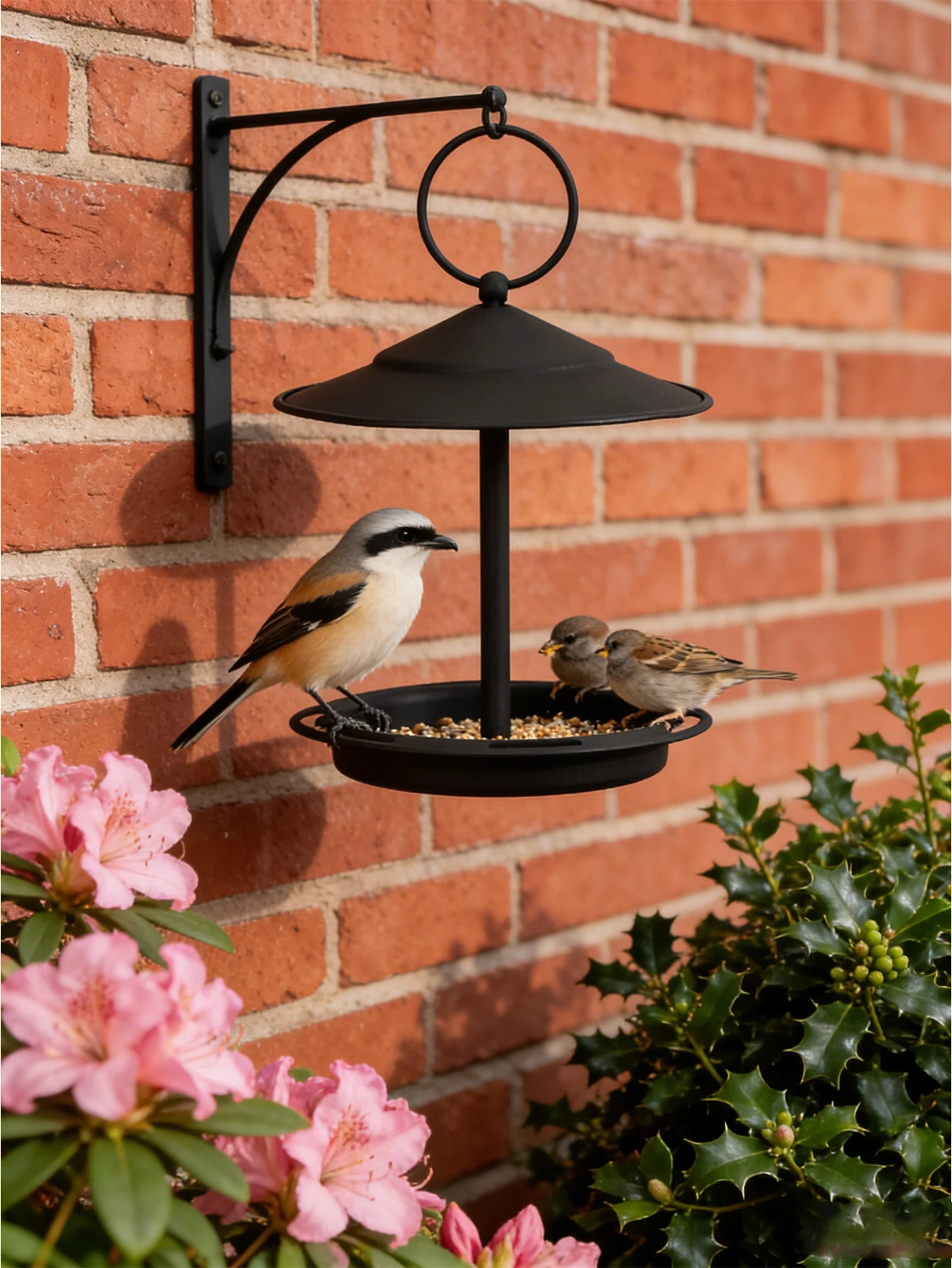 A four-season universal hanging bird feeder and birdbath – no assembly required | Heavy-duty iron water tray for gardens and yar