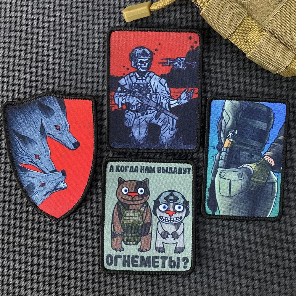 Russian Uprising Tactical Chevron Printing Hook and Loop Patches Skeleton Morale Badge Wolf Backpack Stickers Sexy Girl Armband