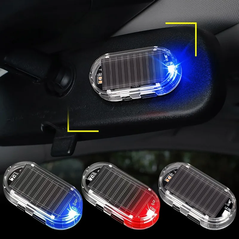 

Автомобильный поддельный светильник на солнечной энергии, синий/красный, имитация беспроводных предупредительных огней, противоугонная сигнализация, мигающая сигнальная лампа