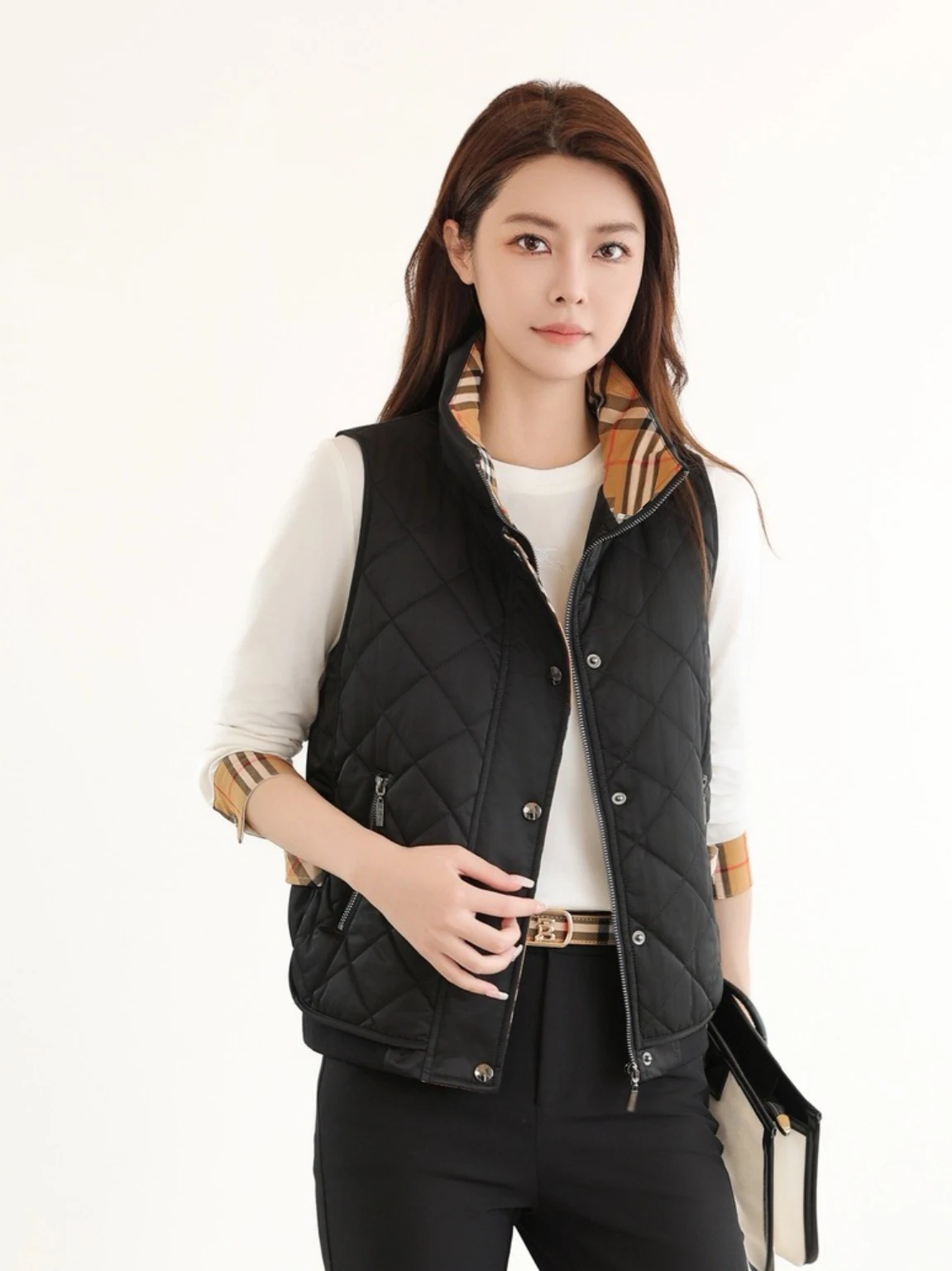 Winter Nieuwe Sle Briti Sle Katoen Gevoerd Vest Casual Veelzijdige Dames Svel Stand Kraag Katoen Jaet Bovenkleding