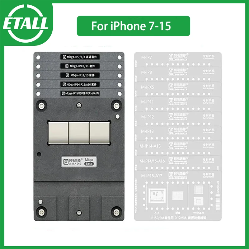 Amaoe BGA Reballing Stencil Mbga-IP Set For iPhone 7-15 Pro Max Nand WIFI Baseband Chip IC Tin Planting Repair Steel Mesh