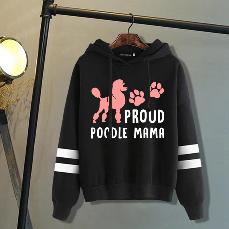 

New Fashion Unisex Hoodies Mother'S Day Proud Poodle Mama Dog Printed Hooded Stripe Seatshirts Streetwear Casual Pullover Tops