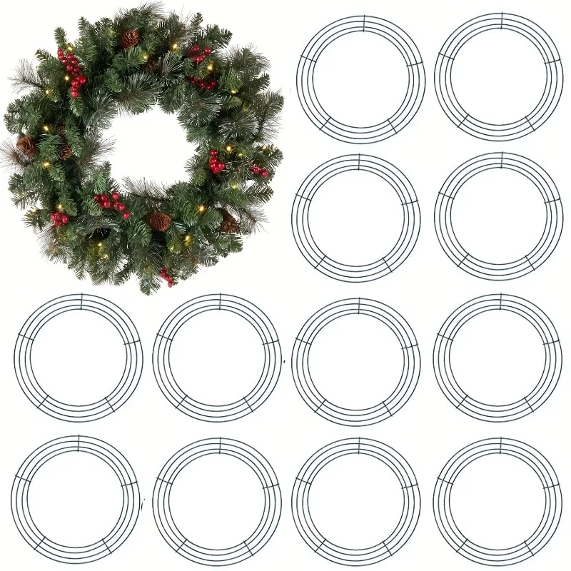 12pcs Metal Garland Frames Set 25.4/30.48cm Round Wire Hoops for DIY Christmas New Year Party Home Decor Crafts Christmas Wreath