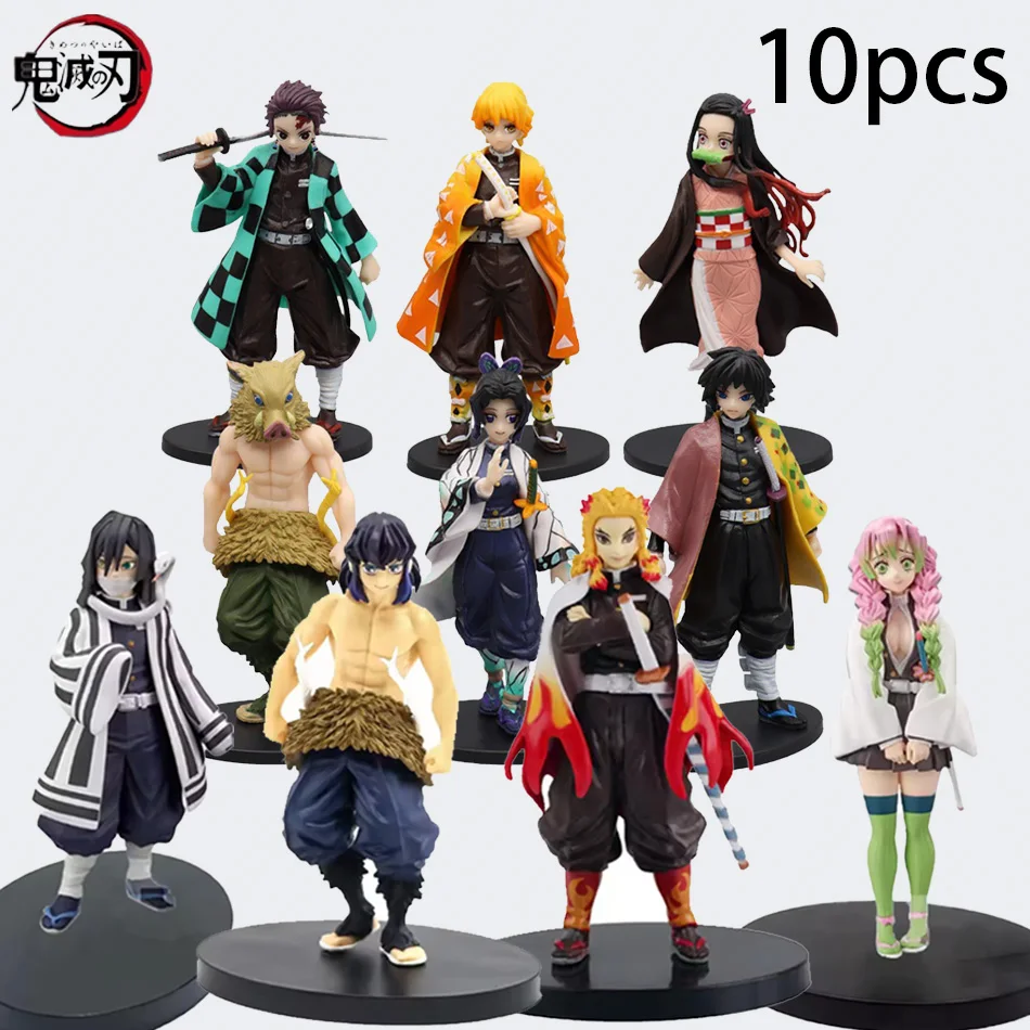 Figura de ação de anime Demon Slayer - Kamado Tanjirou com Agatsuma Zenitsu e Nezuko PVC modelo brinquedos Kimetsu No Yaiba Warriors