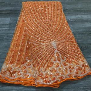 フレンチビーズスパンコールレースファブリック2024高品質5ヤードメッシュチュールアフリカンレースファブリックナイジェリアのウェディングドレス女性A3736 8ベストセールスナイジェリアレース-7