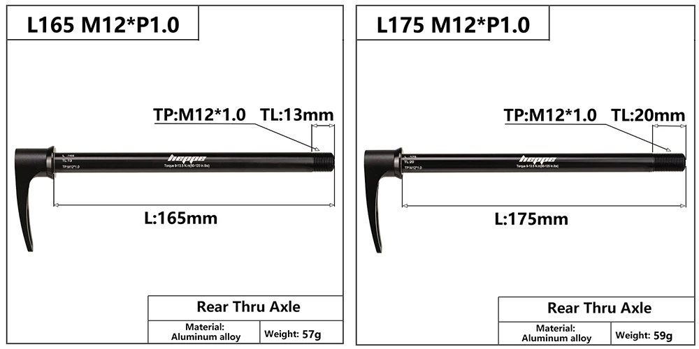 HEPPE MTB Road Bike Thru Axle Front Fork Shaft Skewers 12x100 12x110 Rear Thru Axle 12x142 12x148 Quick Release M12xP1.0/P1.75