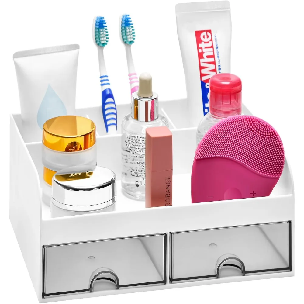 

Держатели для зубных щеток для раковины в ванной комнате, органайзер на столешнице для ванной комнаты с 4 слотами и 2 ящиками, пластиковый держатель для детской зубной пасты для ванны