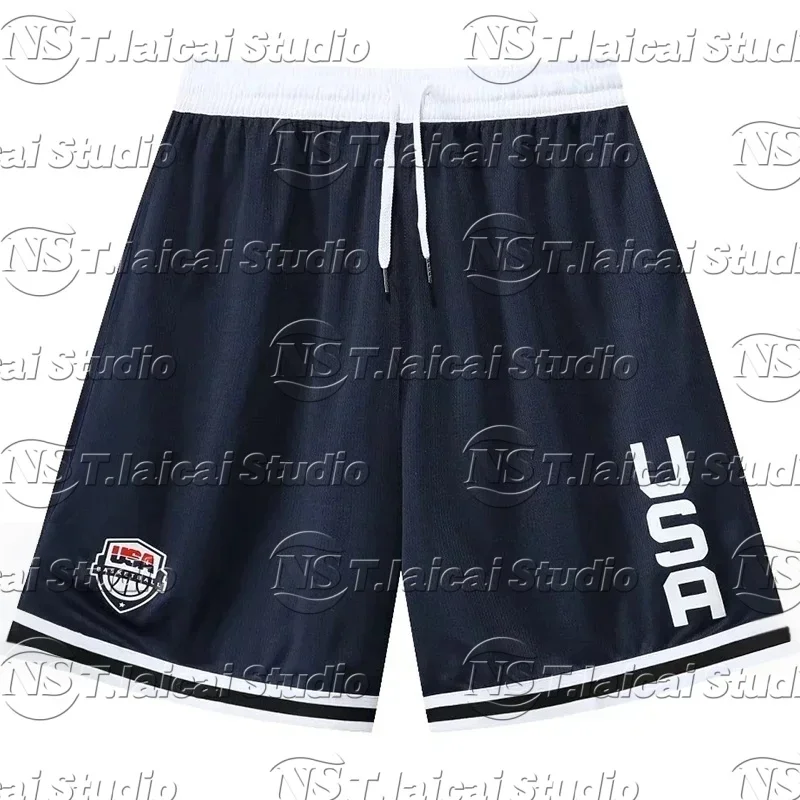 

USA Print Basketball Shorts Training Men Active Shorts Loose Pockets Cycling Exercise Training Running Gum Sports Clothes MOTO