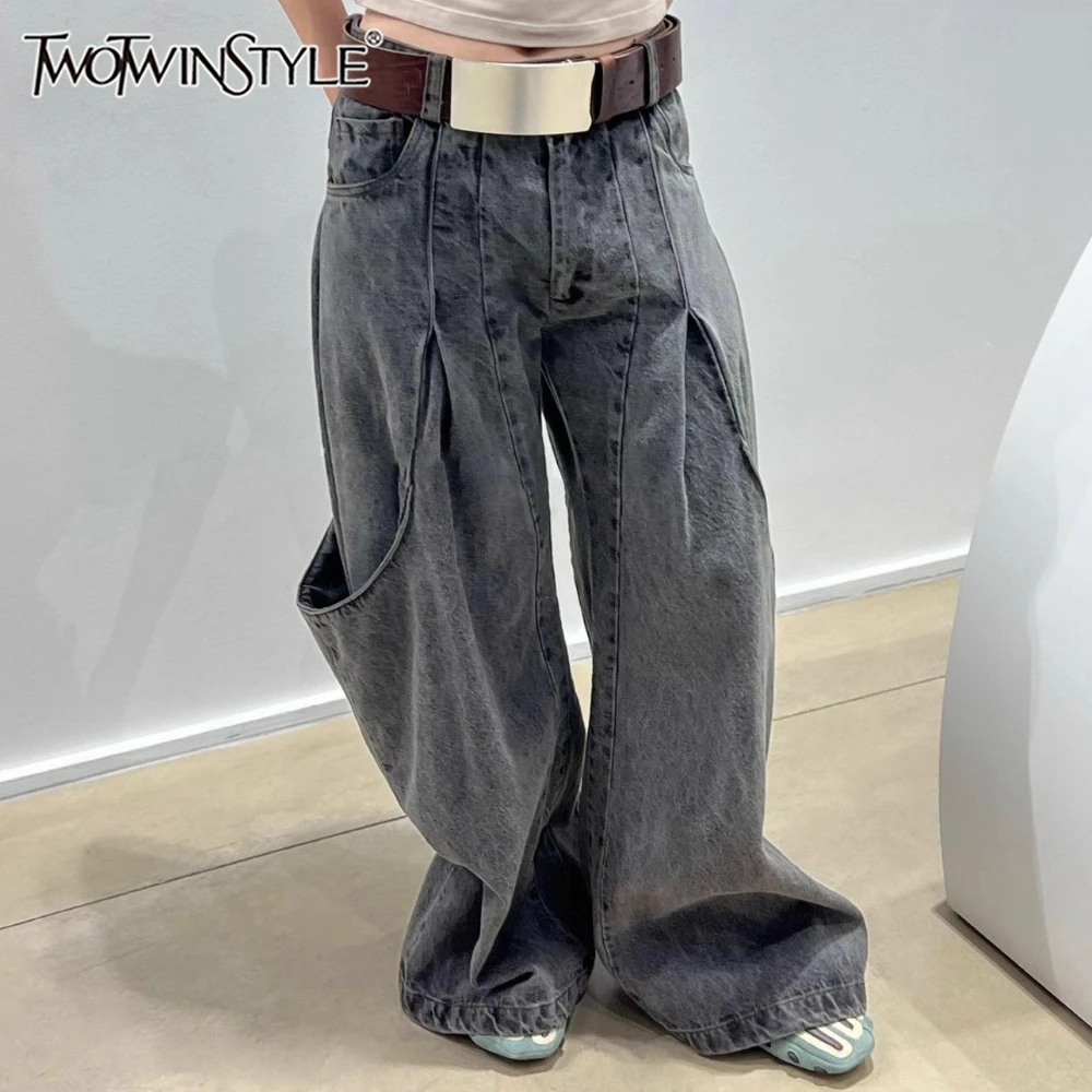 

TWOTWINSTYLE серые брюки со складками, женские свободные брюки с высокой талией в американском стиле ретро, женские широкие брюки, осенняя новая мода