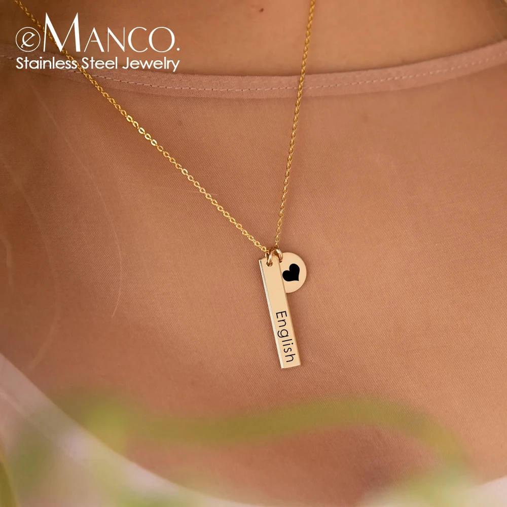 eManco Custom Necklace Engraving Gold color  Heart With Word 316 Stainless Steel  Pendant Necklace For Women/Man Gifts