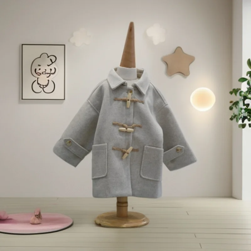 

Winter Girls Long Fashion Cotton Coat Baby Kids Princess Korean Style Thickened Blue Single-breasted Coat Children Warm Jacket