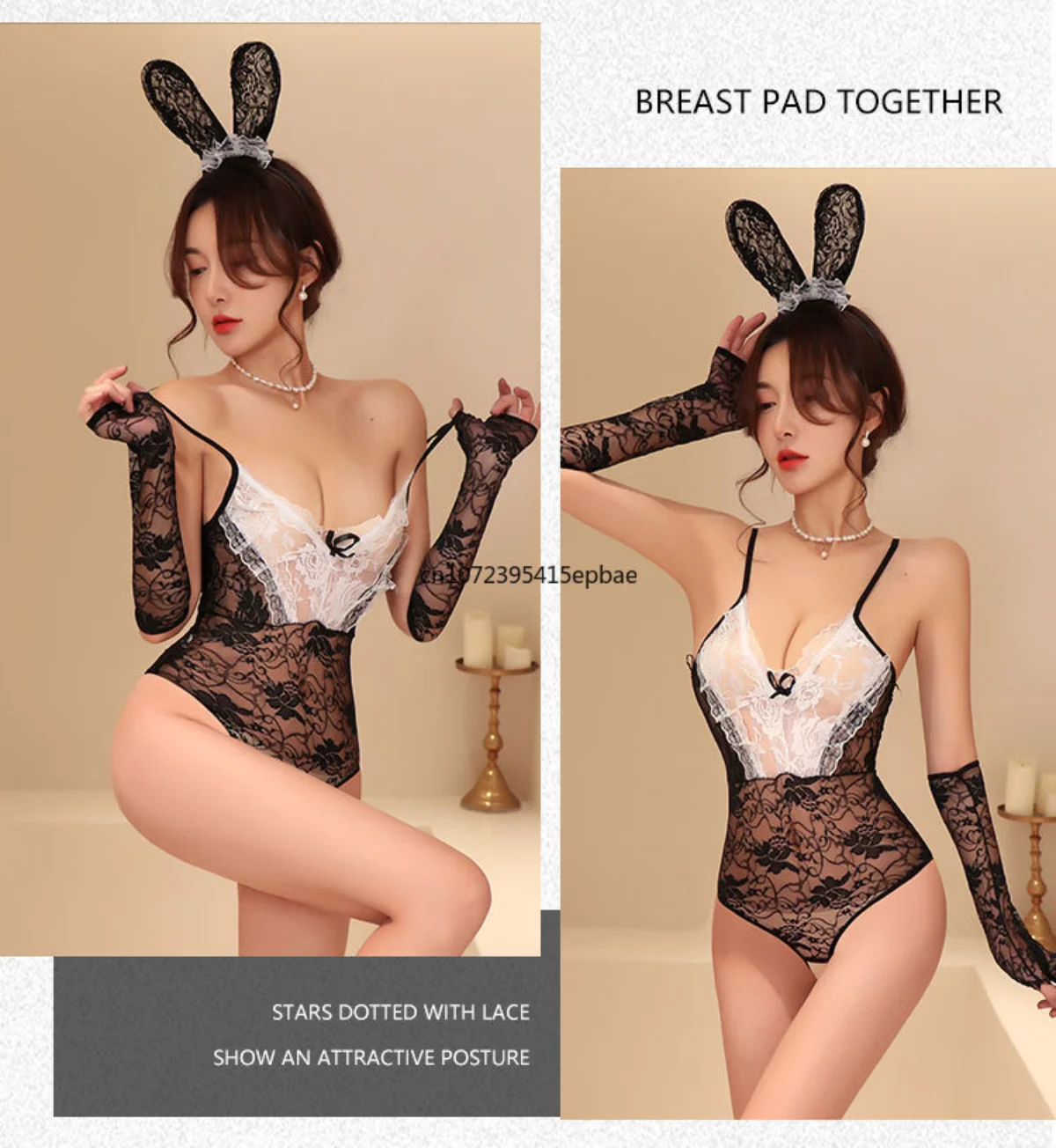 Sexy Bunny Lace Onesie Suit Open File Uniform Temptation Sex Goods Wholesale Free Send Headdress Slim Show Quality Luxury Senior