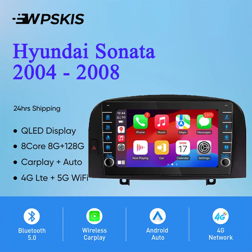 8G Ram 128GB QLED Car Radio Video Audio A/V Music DVD Player GPS Navi For Hyundai Sonata NF 2004 - 2008 Carplay Auto DSP RDS