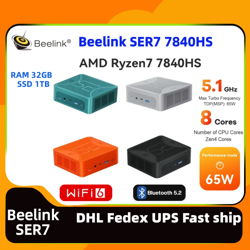 

Beelink SER7 AMD Ryzen7 7840HS TDP 65W 5.1GHZ gaming mini pc office gamer 32G 1T DDR5 dp 4K display Desktop beelink SER7 mini pc