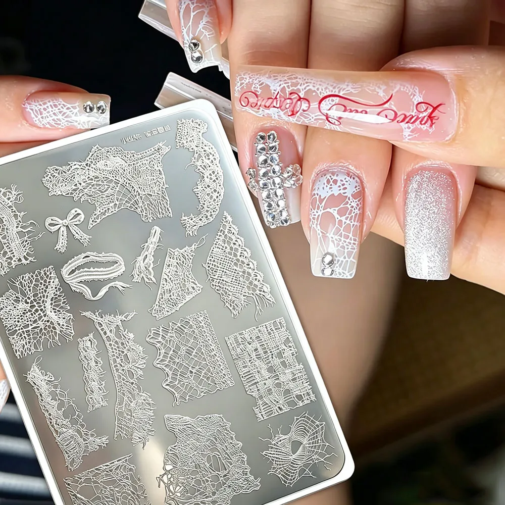 1Pc Broken Lace Nail Stamping Plate 3D Vintage Irregular Tattered Lace Bow Mesh Pattern Nail Printing Template DIY Nail Art Tool