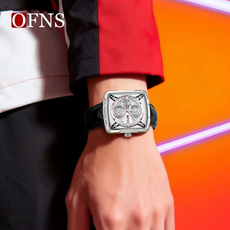 OFNS 1615 Quartz Watch Luminous Dial Date Display Fashion Leather Strap Retro Elegant Men and Women Wristwatch reloj hombre