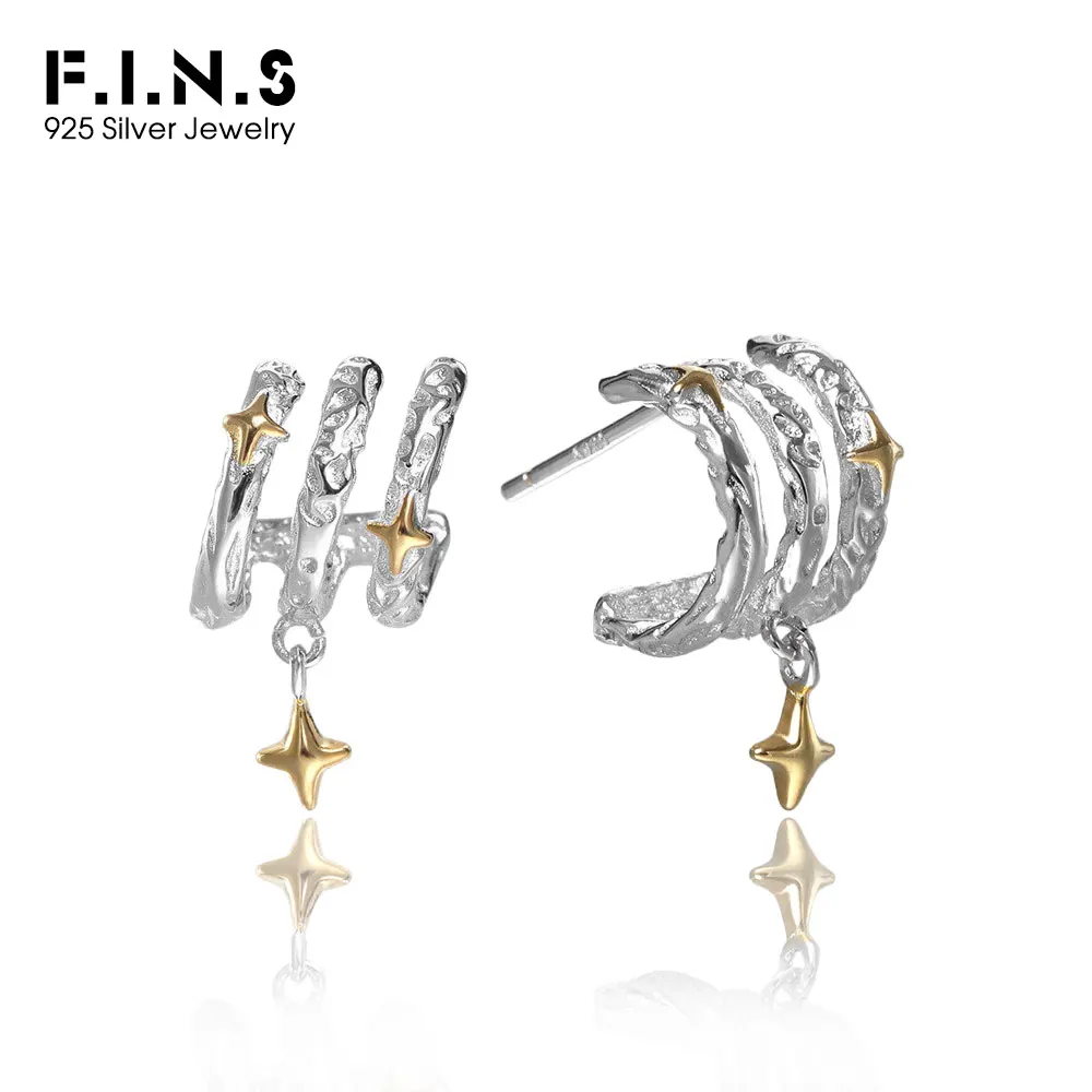 

F.I.N.S Original Double Color Star S925 Sterling Silver Stud Earrings Unique Irregular Layered Piercing Ear Fine Jewelry Gifts