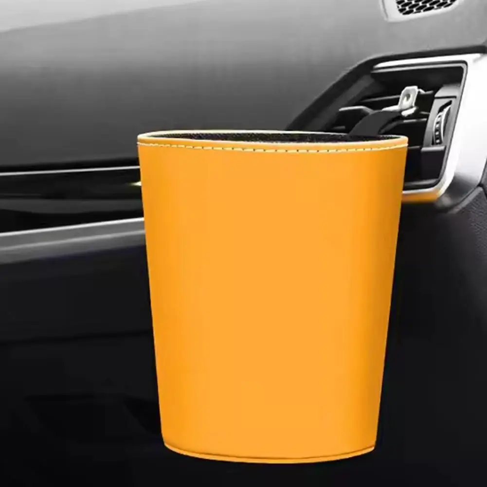 

Car Leather Storage Round Hanging Trash Can Removable Cup Holder Phone Pocket Multi-Purpose Compartment for Auto Accessorie W7S3