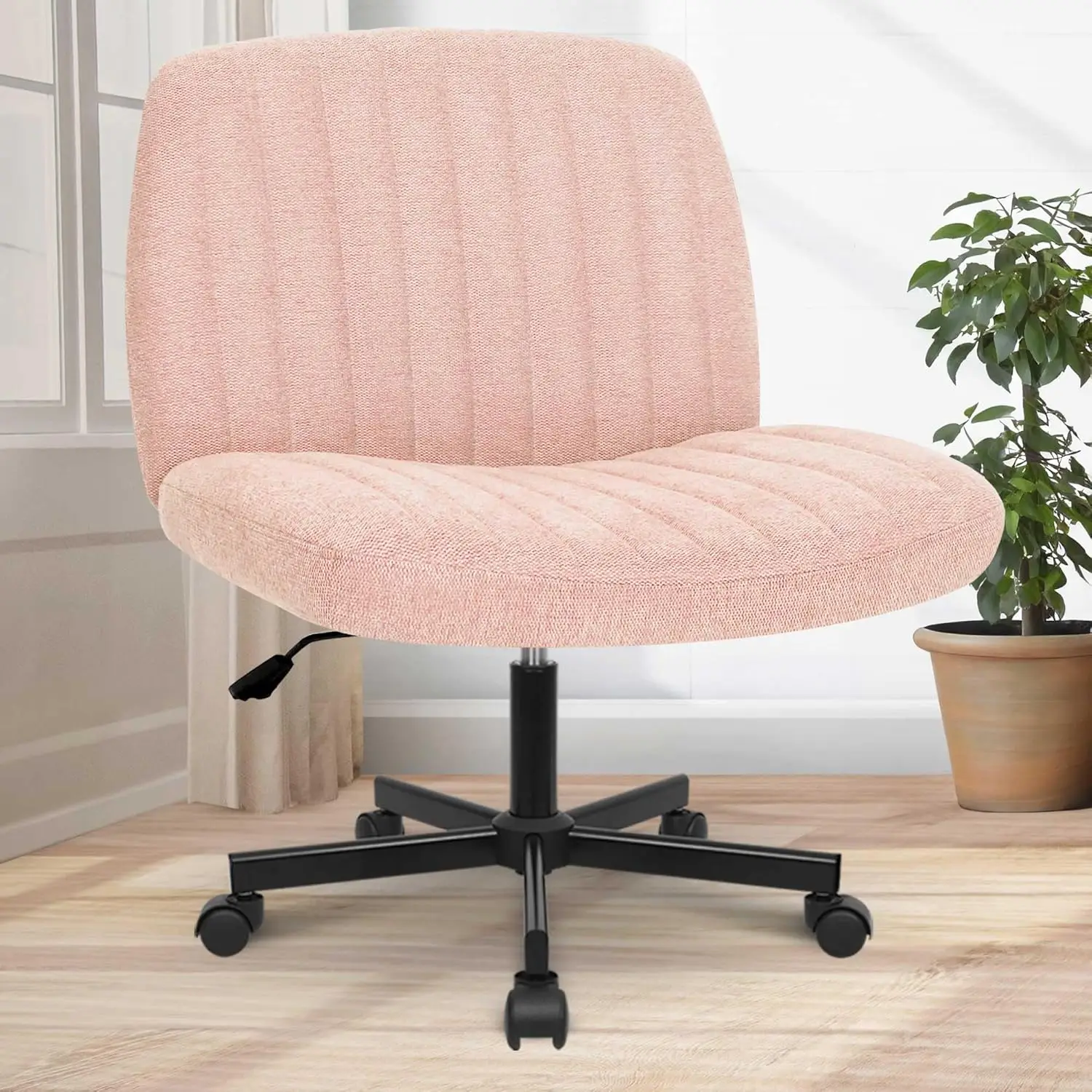 Wheeled, armless cross legged office desk and chair, spacious and comfortable dressing table rotating (pink)