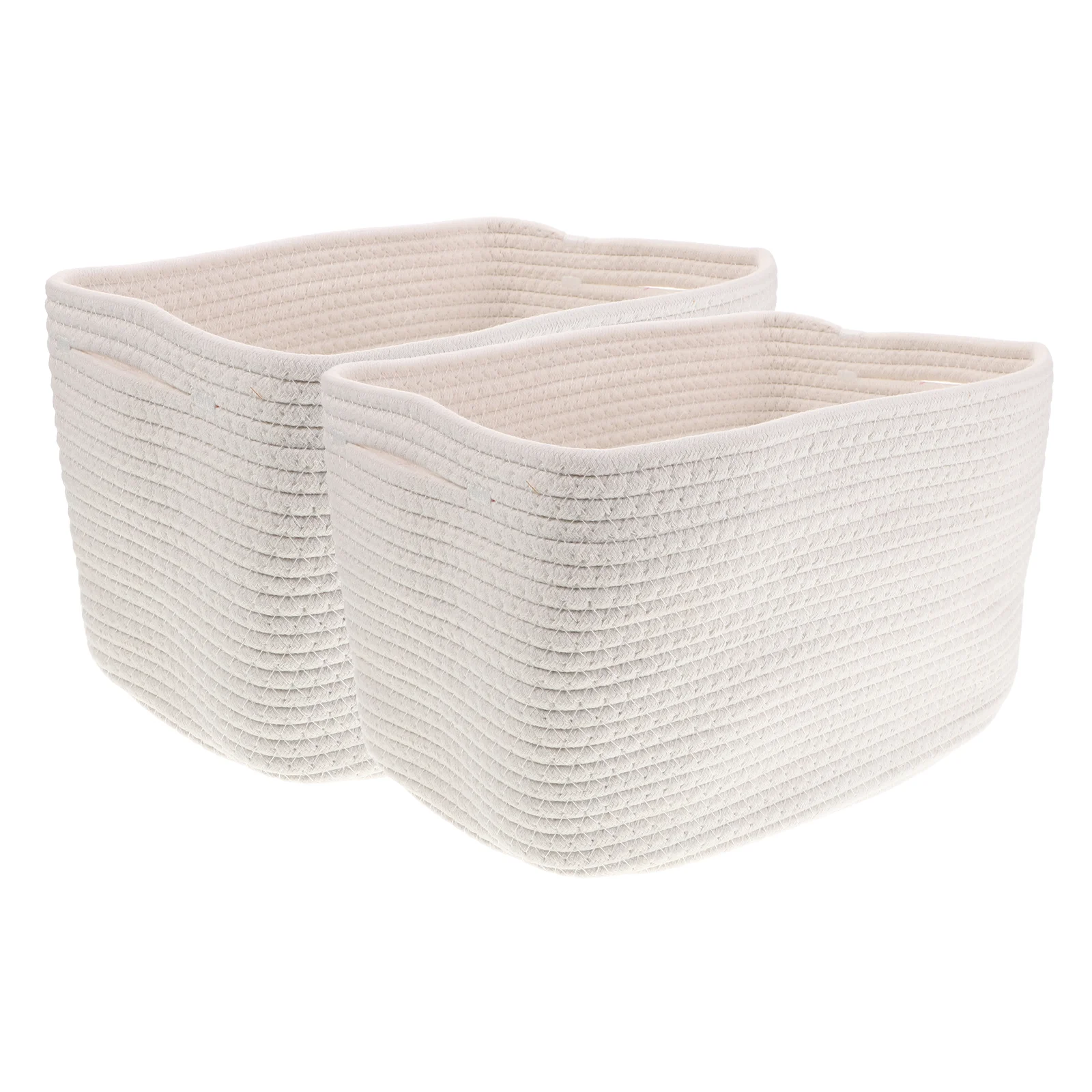 

2 Pcs Laundry Basket Cotton Rope Storage Closet Organizers and Toy Bins White Woven