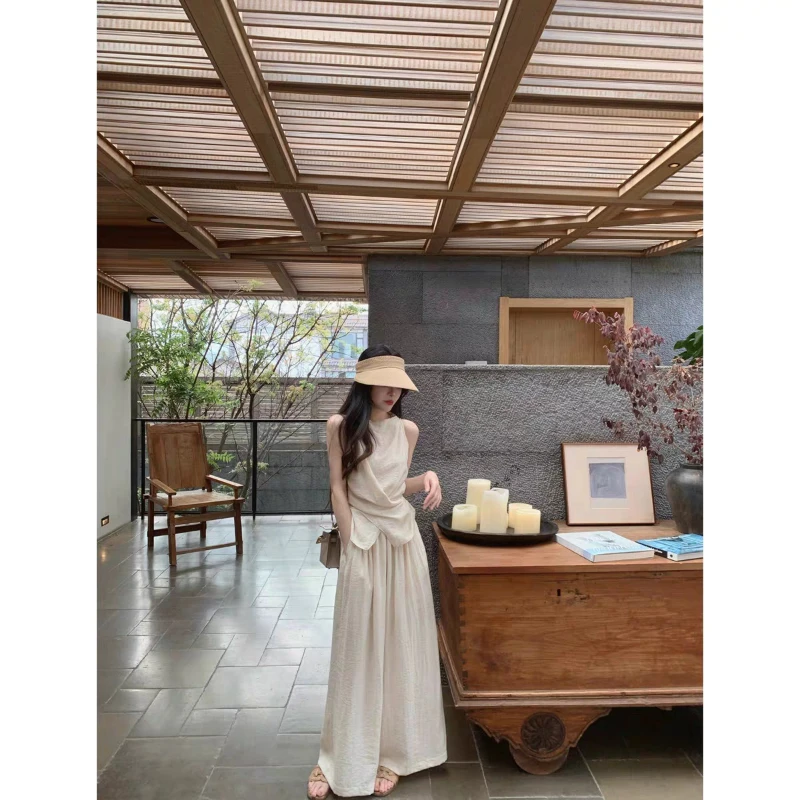 

Breathing Numbness Vest Strap Top Women's Summer Elastic Waist Loose Casual Trousers Skirt Set New High Quality Beautiful Sweets