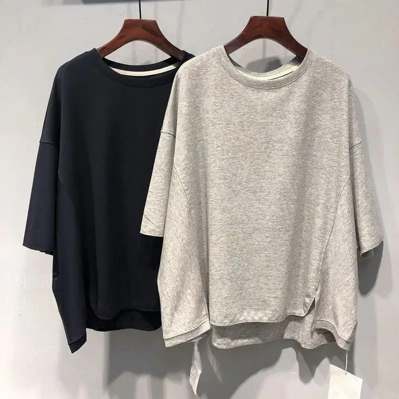 Lazy Style Irregular Simplicity Plus Size Solid Tops New Women Clothing Short Sleeve Fashion Youth T Shirts Casual Korean Summer