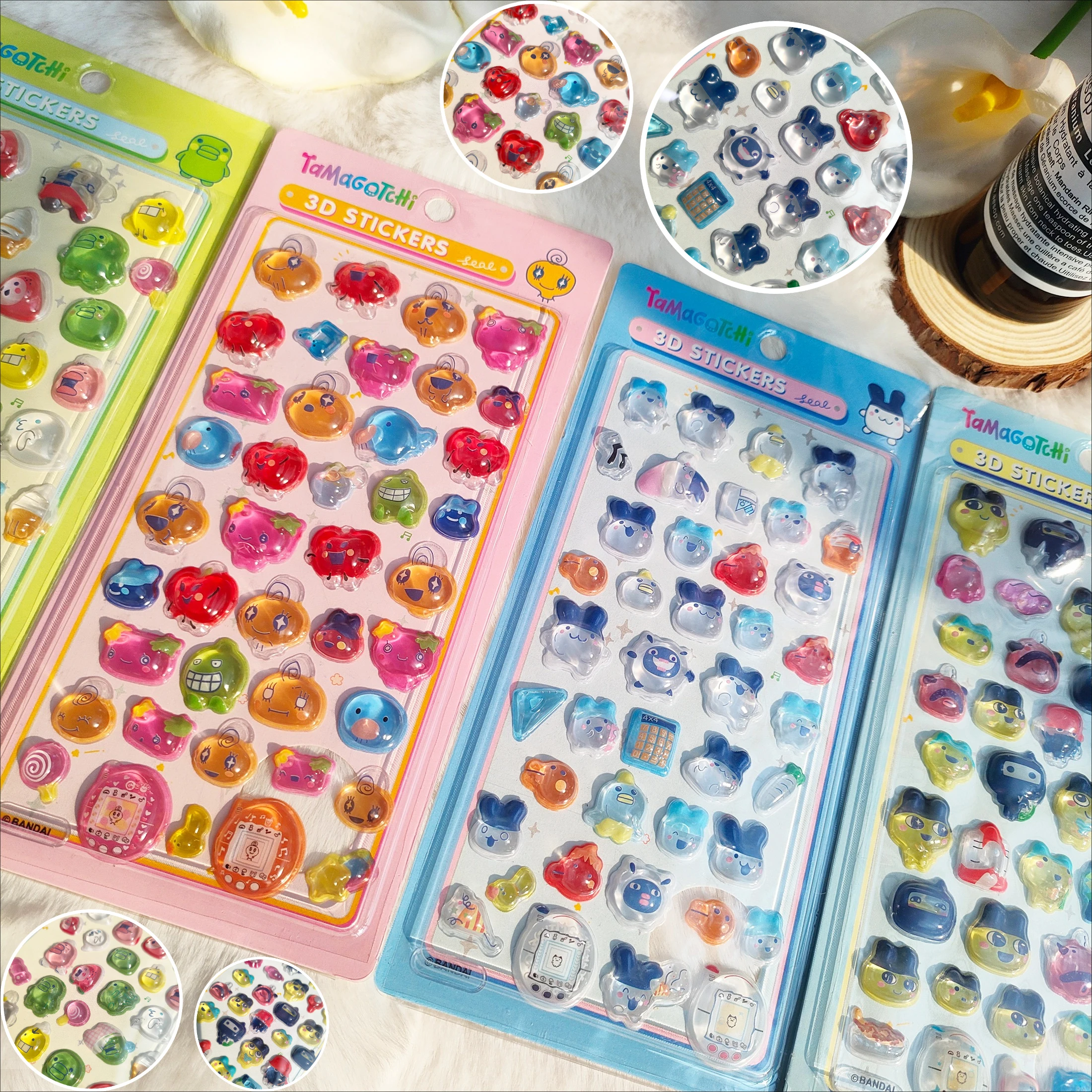 다마고치 3D 입체 스티커 - 투명 크리스탈 아크릴 데칼, 잔여물 없는 장식 선물, 아이들 소녀들을 위한 귀여운 만화 DIY