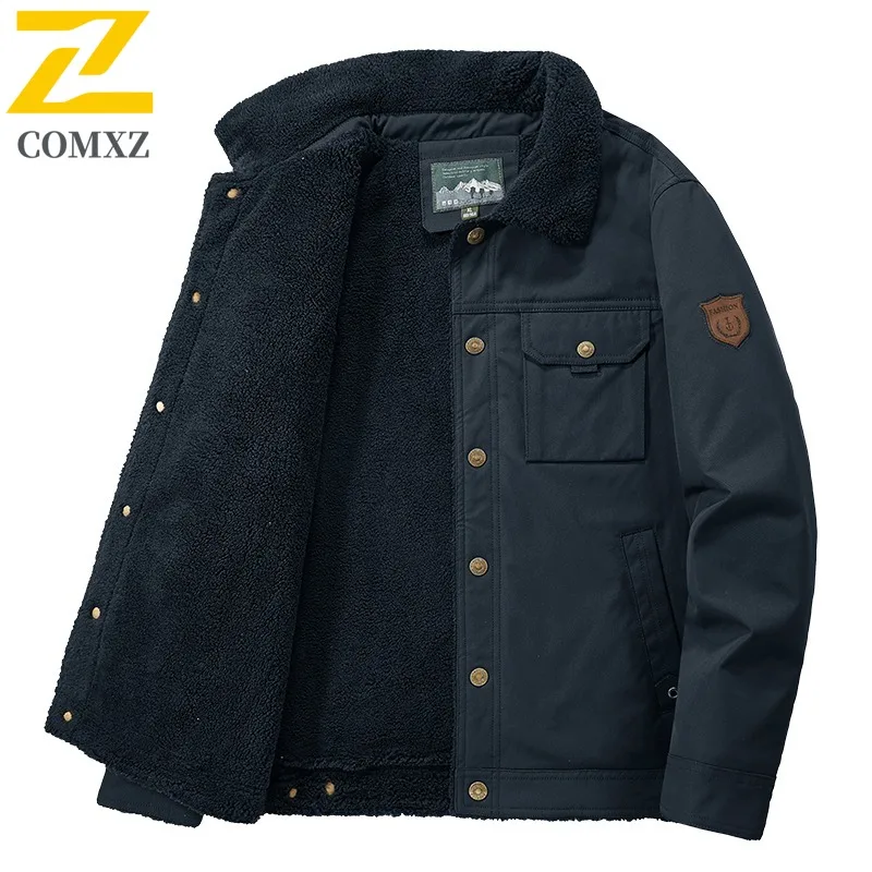 

COMXZ Men Cotton Padded Jacket Loose Workwear Outdoor Adventure Warm Ski Resort Bread Jacket Leisure Thick Padding Winter Jacket