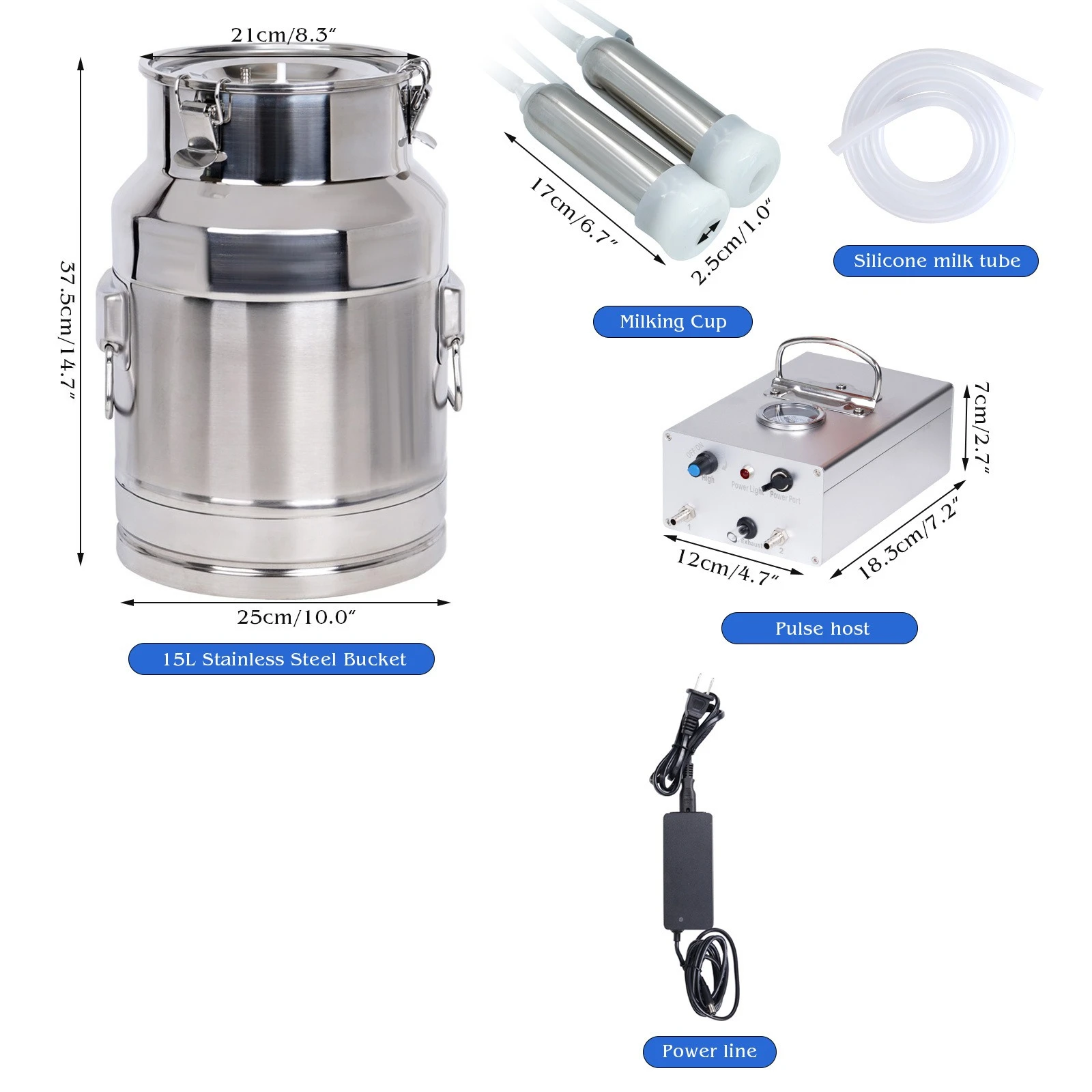 15L  Milking Machine Direct Suction Veterinary Milker Electric Milking Tool for Cow Goat Sheep Household Dairy Farm