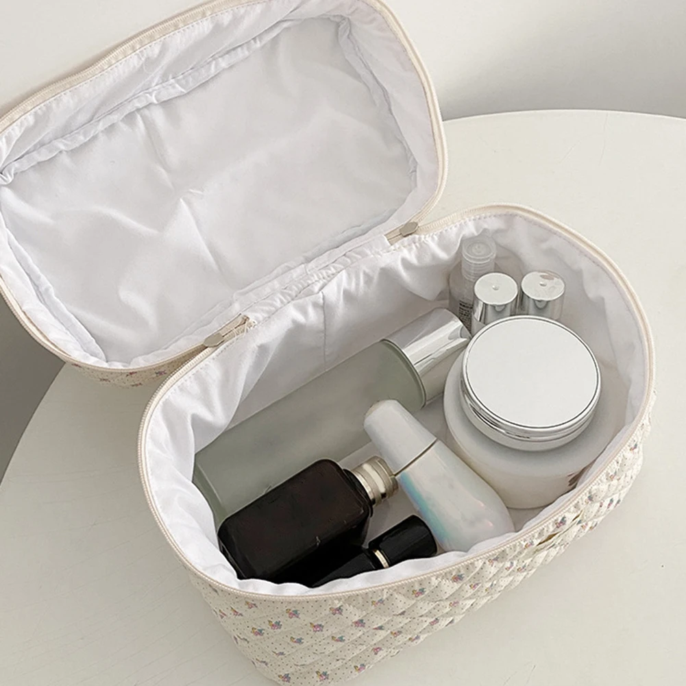 Coreano bonito organizador de viagem portátil zíper beleza caso acolchoado compõem bolsa de grande capacidade impressão floral para senhoras menina