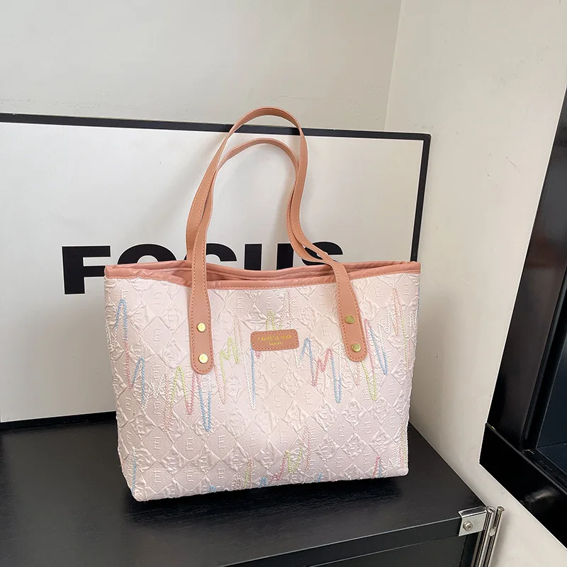 

Women's Striped Canvas Tote Bag - New Spacious Shoulder Armpit Bag，Commute & Casual Fashion Daily Carryall