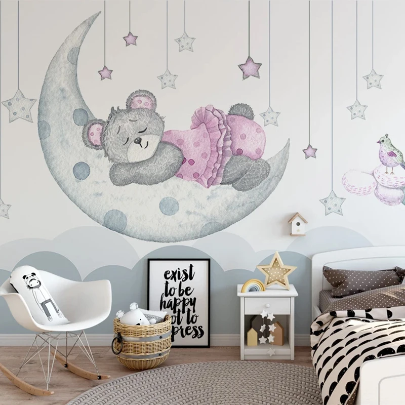 

Custom Mural Wallpaper 3D Hand Painted Cartoon Moon Star Children's Room Bedroom Background Home Decor Wall Covering Backdrop