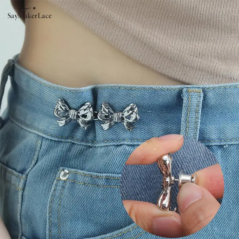 Bowknot Waist Buckle Detachable Pant Clips Jeans Button Snaps Adjustable No Sewing Waistband Tightener Clothing Accessories