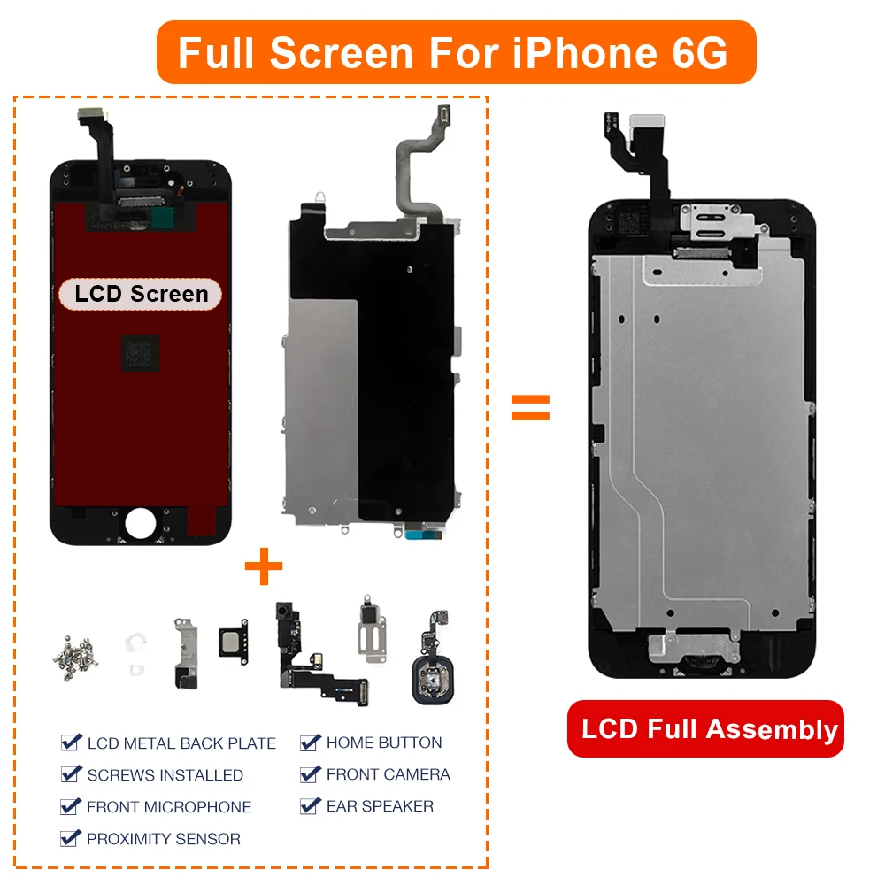 Full Set LCD For iPhone 6 A1586 Display Touch Screen Digitizer Full Assembly 6G Ecran Replacement With Home Button Front Camera