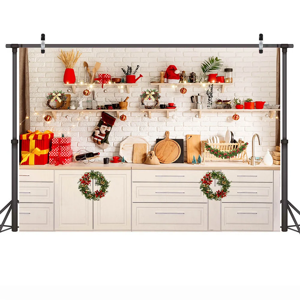 Зимняя кухня, приготовление пищи, детский художественный фон на день рождения, Рождественский шкаф, рождественские подарки, портретный фон для фотосессии для взрослых