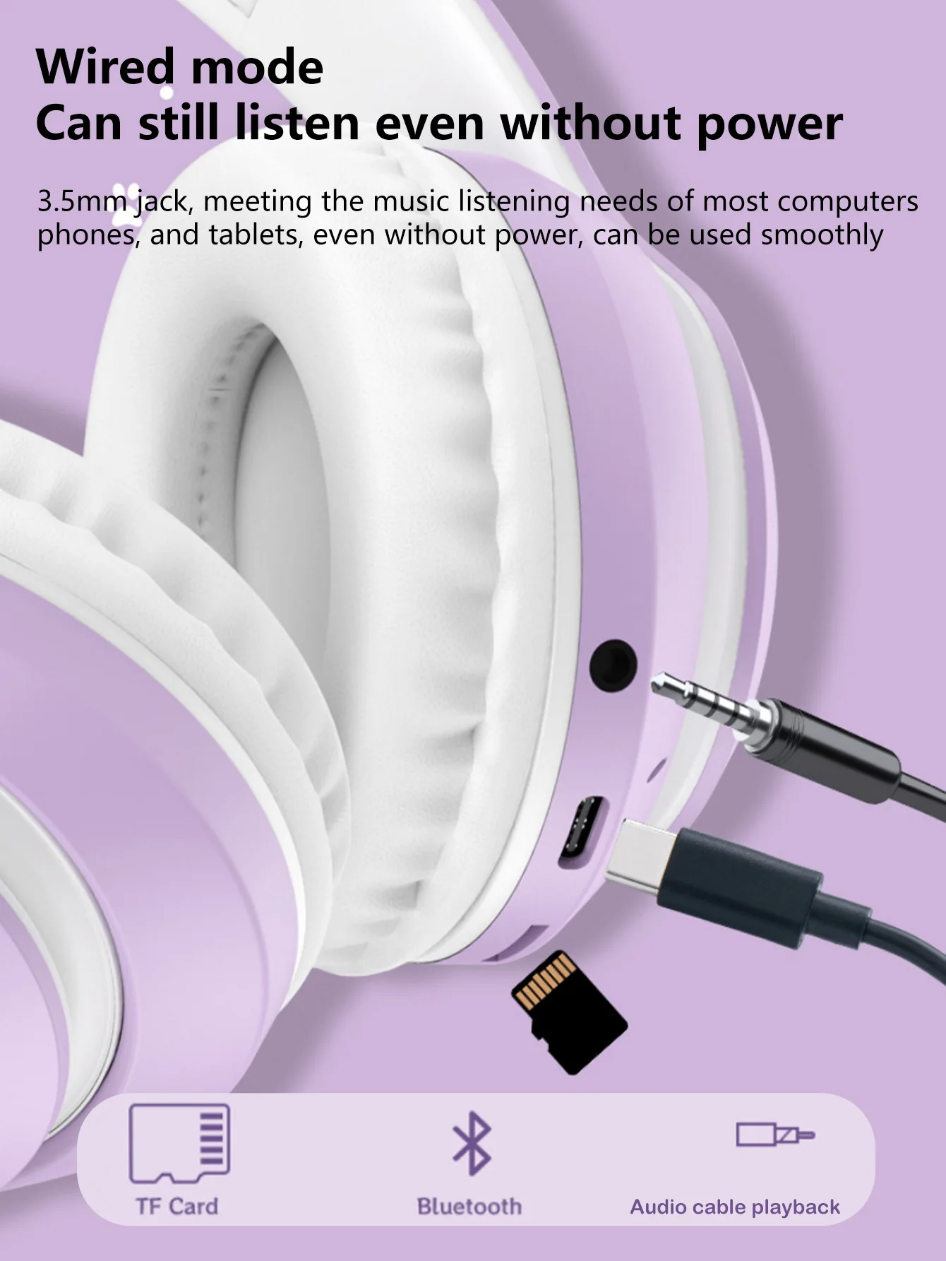 Cute Led Glowing Cat Ear Wireless Bluetooth Headphones Deep Bass_voghion.com