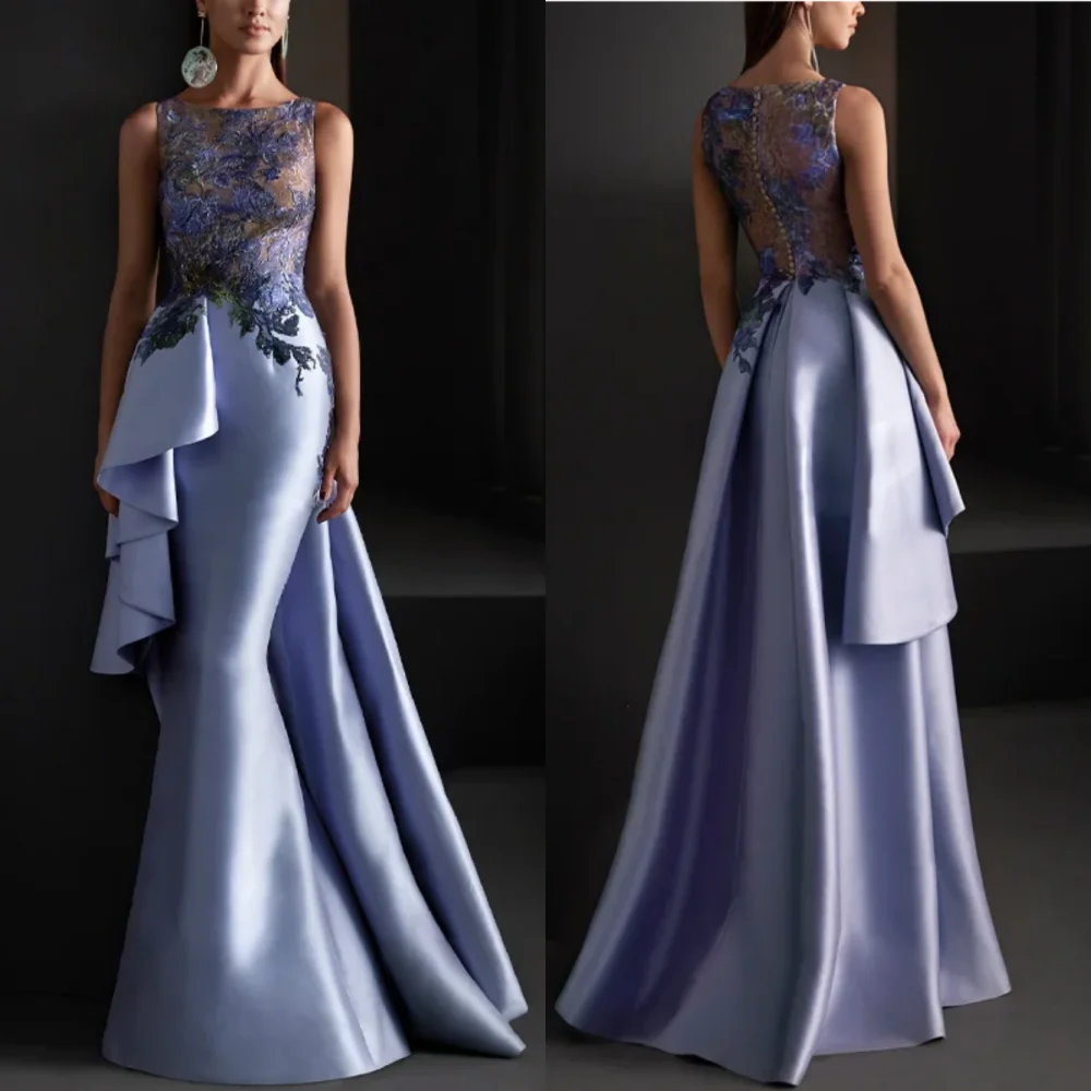 Prom Dresses Exquisite Jewel Mermaid Sweep/Brush Evening  Lace Satin Formal Occasion Gown  women elegant luxury