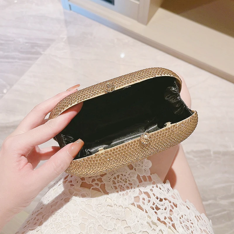 Oval Evening Bag for Women Party Clutches and Evening Bags with Crystal Rhinestone for Party Wedding Prom Dress Chain Bag