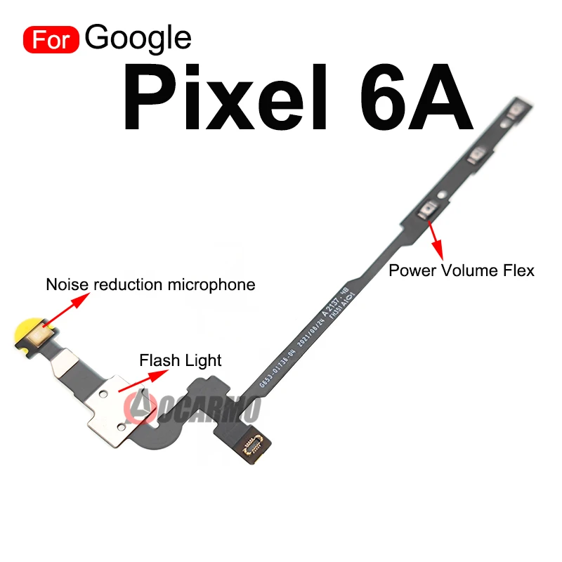 For Google Pixel 6A Power On/Off Volume Up Down With Flash Light + Noise Reduction Microphone Flex Cable Replacement Parts