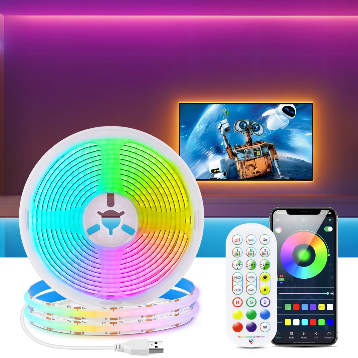 Pasek COB LED światło RGB USB Bluetooth 5V elastyczne światła LED wstęga Led RGB podświetlenie TV taśma diodowa 24key IR pilot