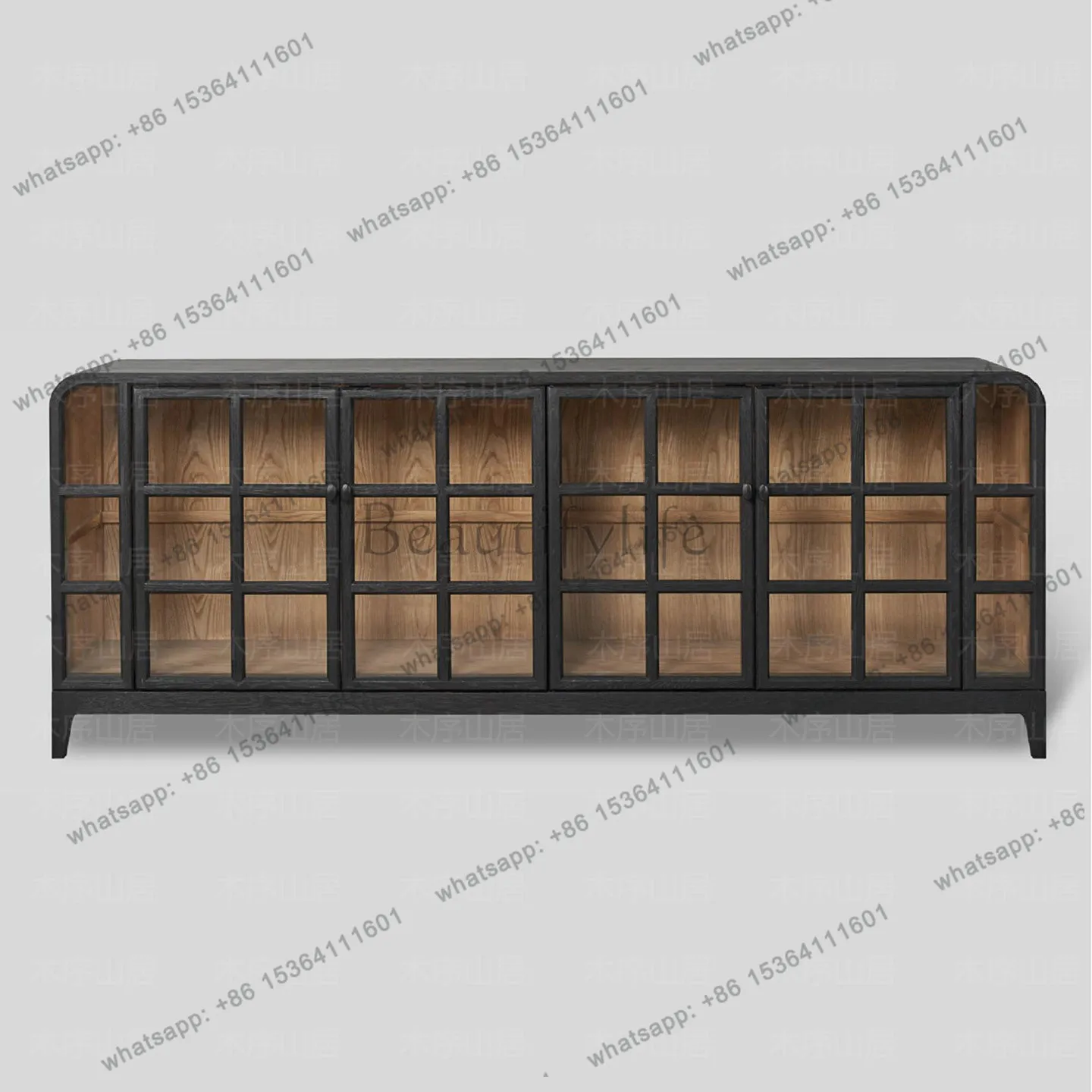 Medieval wabi sandy wind minimalist creative glass cabinet door solid wood retro storage wall side cabinet