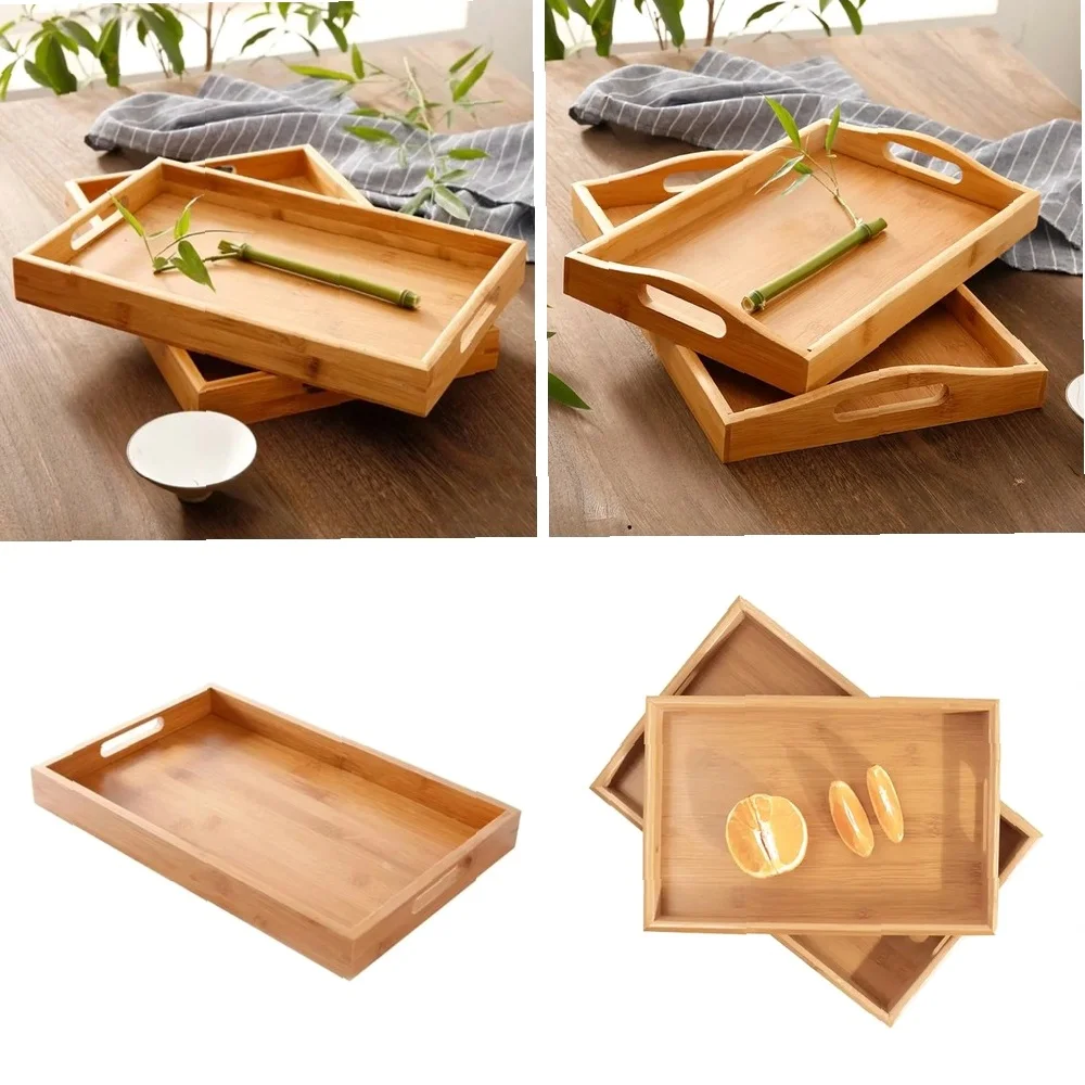 Rectangular Retro Bamboo Storage Tray Home Living Room Coffee Table Tea Cup Storage Plate Kettle Tray Organizer Home Decor