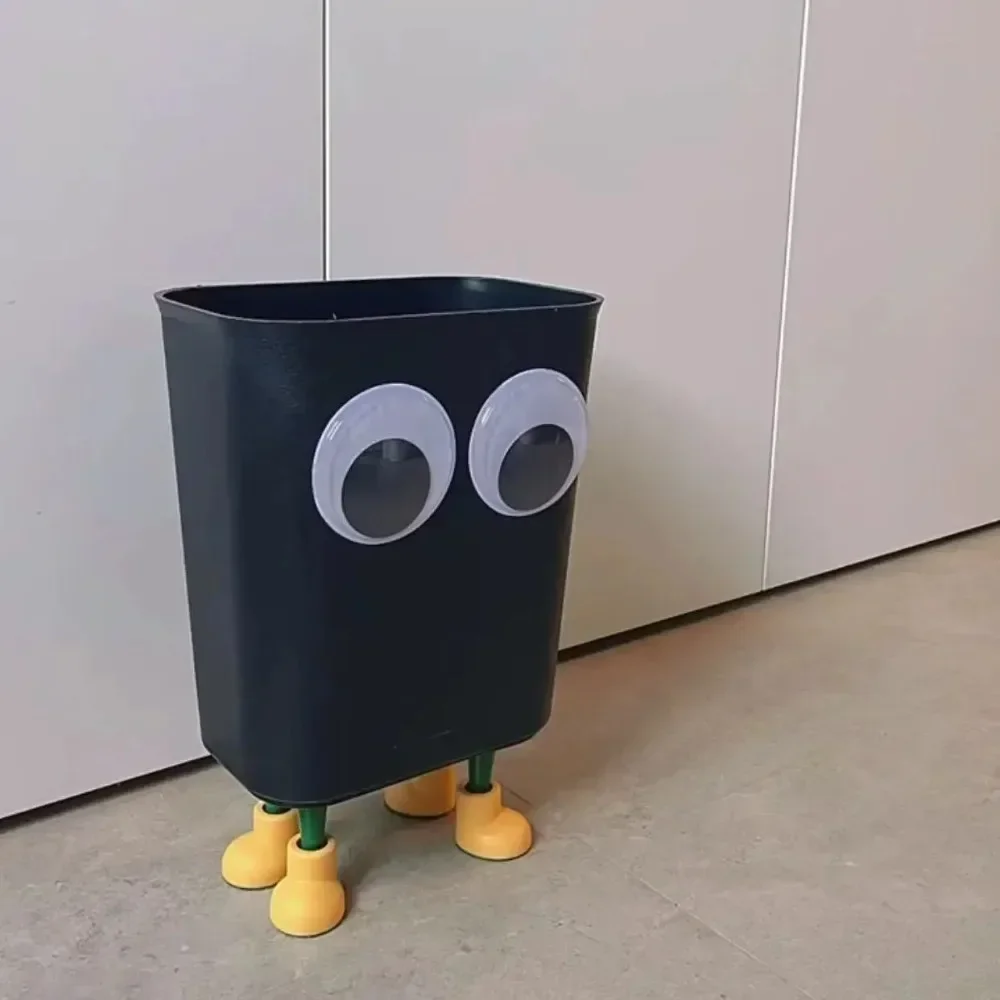 Funny Big Eyes Trash Can with Feet Garbage Bin Home Office Rubbish Bin Bathroom Garbage Container Waste Bucket Kitchen Dustbin